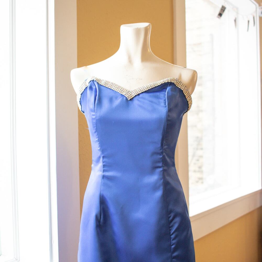 Strapless Wedding Guest Dress Formal Fall Wedding Blue Sweetheart Gown Size 1/2